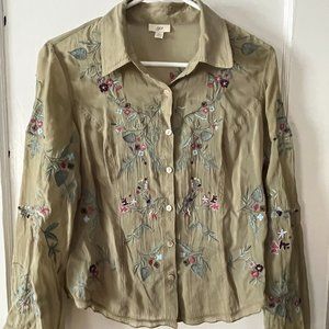 JJill embroidered blouse size SP green
